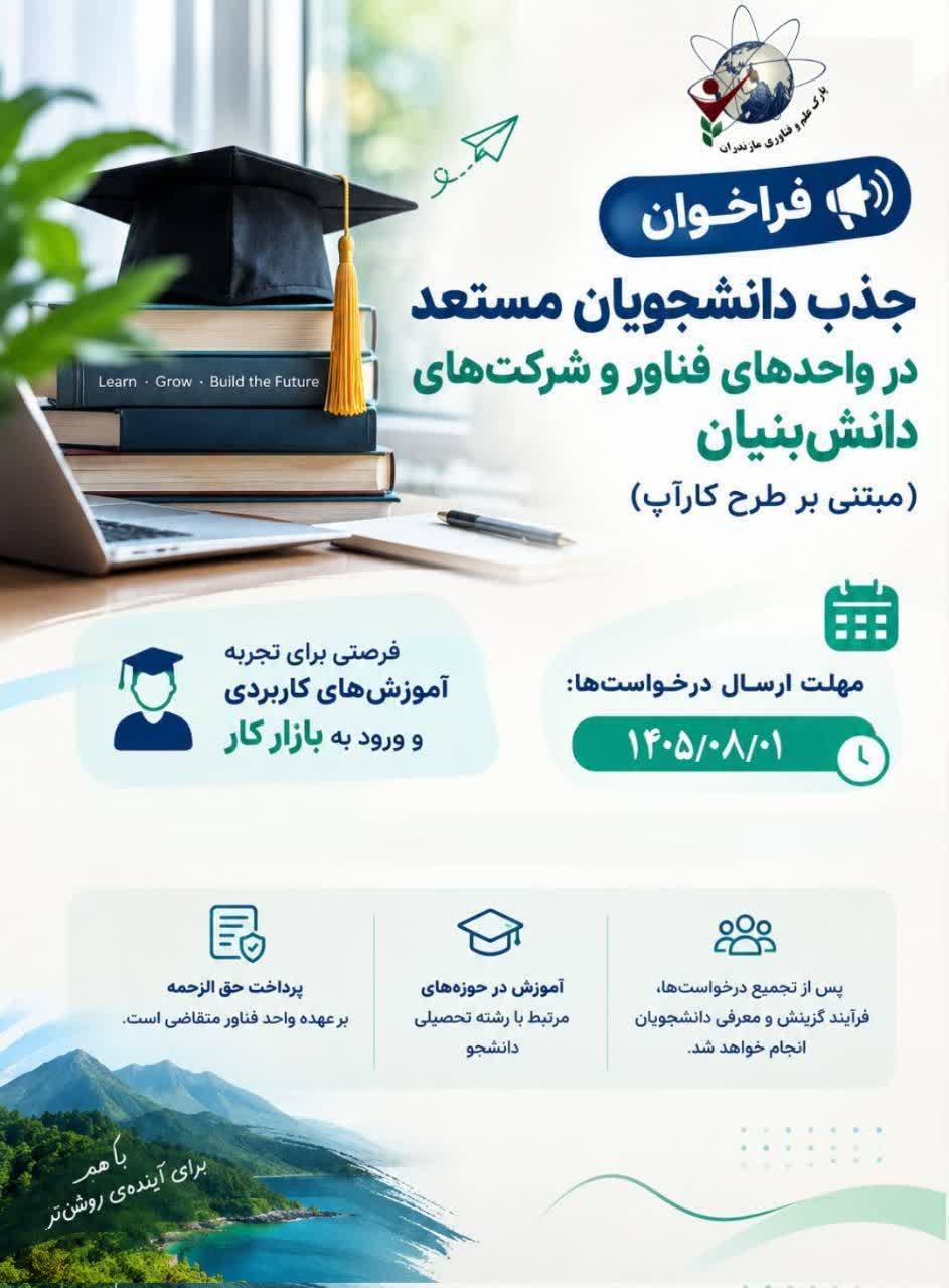 فراخوان جذب دانشجویان مستعد در هسته ها و واحدهای فناور و شرکت‌های دانش‌بنیان (مبتنی بر طرح کارآپ)